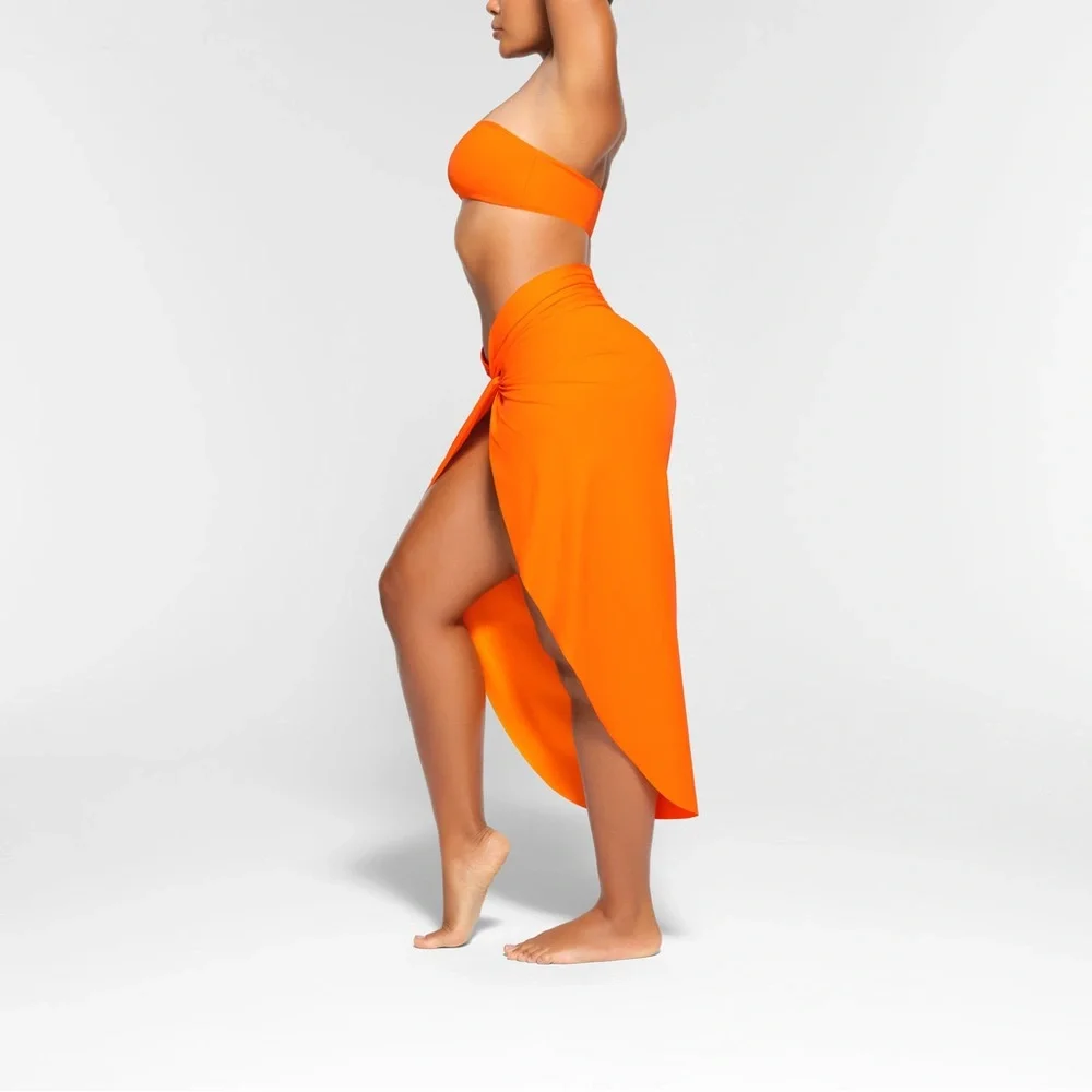 SKIMS Signature Swim Sarong Wrap Tie Skirt Orange NEW